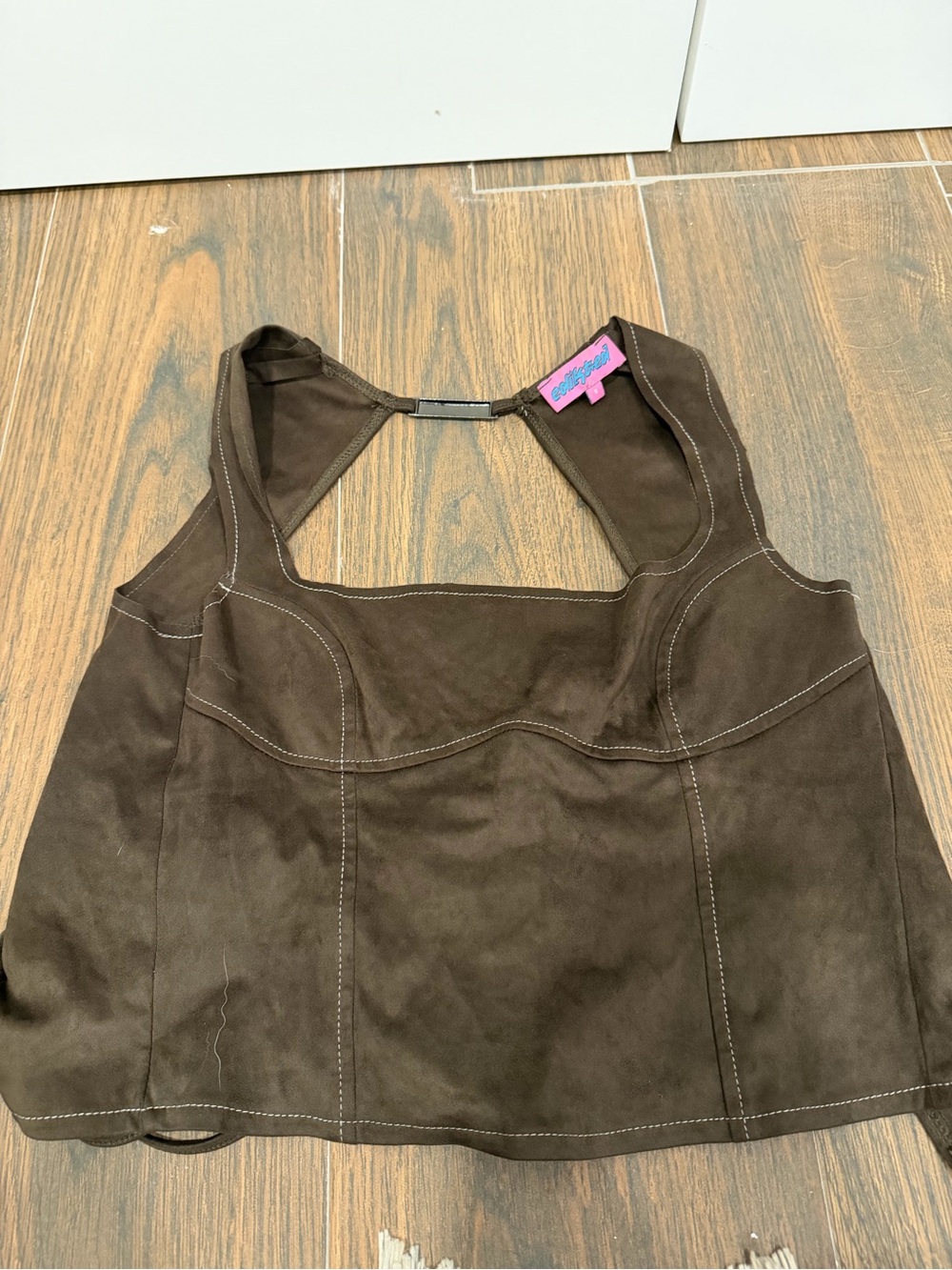 Edikted Chocolate Brown Suede Halter Tank Top